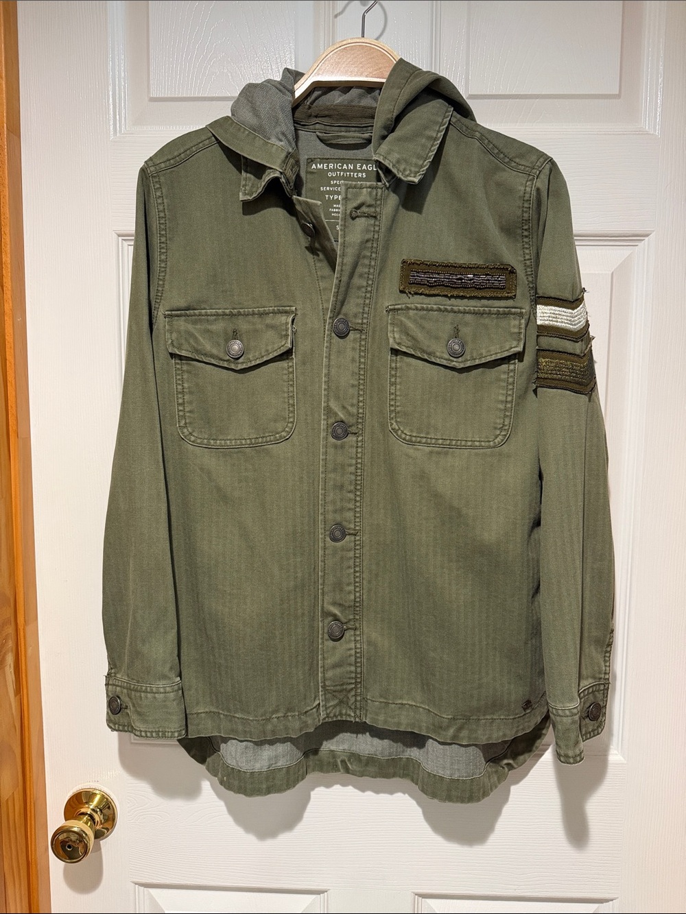 American Eagle Outfitters Olive Military Field Jacket with Hood